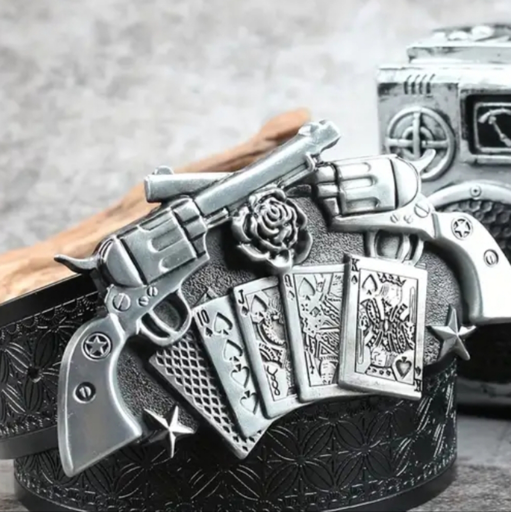 New revolvers pistols deck of cards belt Buckle